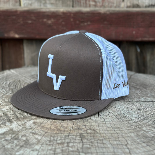 Los Vaqueros LV Logo Snapback Flat Brim Brown/White