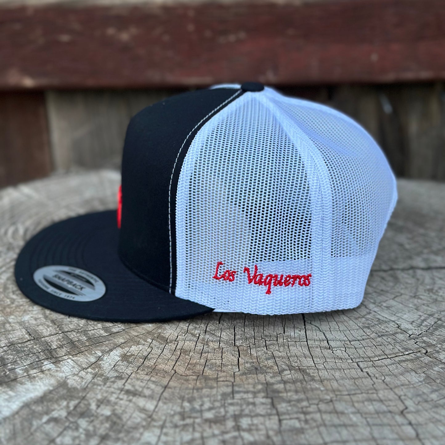 Los Vaqueros LV Logo Snapback Flat Brim Black/White