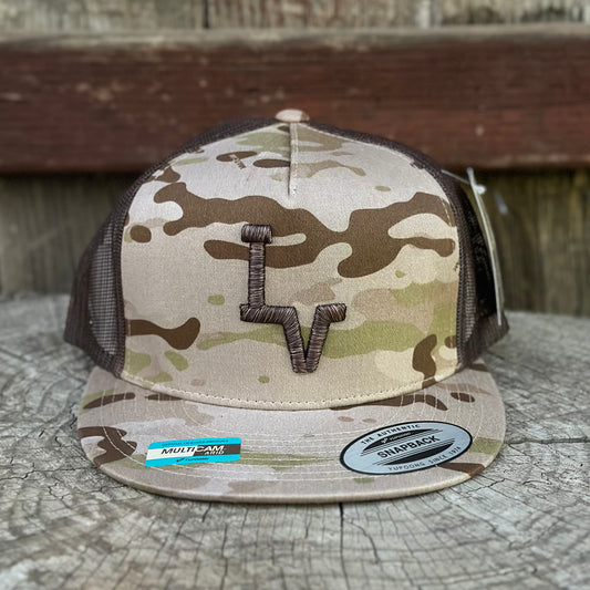 Los Vaqueros LV Logo Snapback Flat Brim Brown/Tan Camouflage