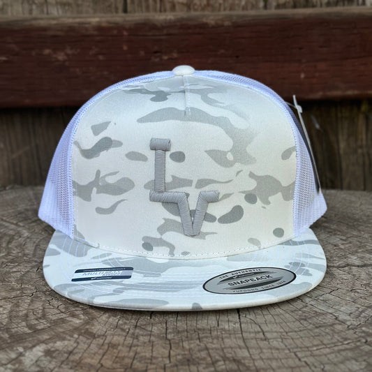 Los Vaqueros LV Logo Snapback Flat Brim White/Grey Camouflage