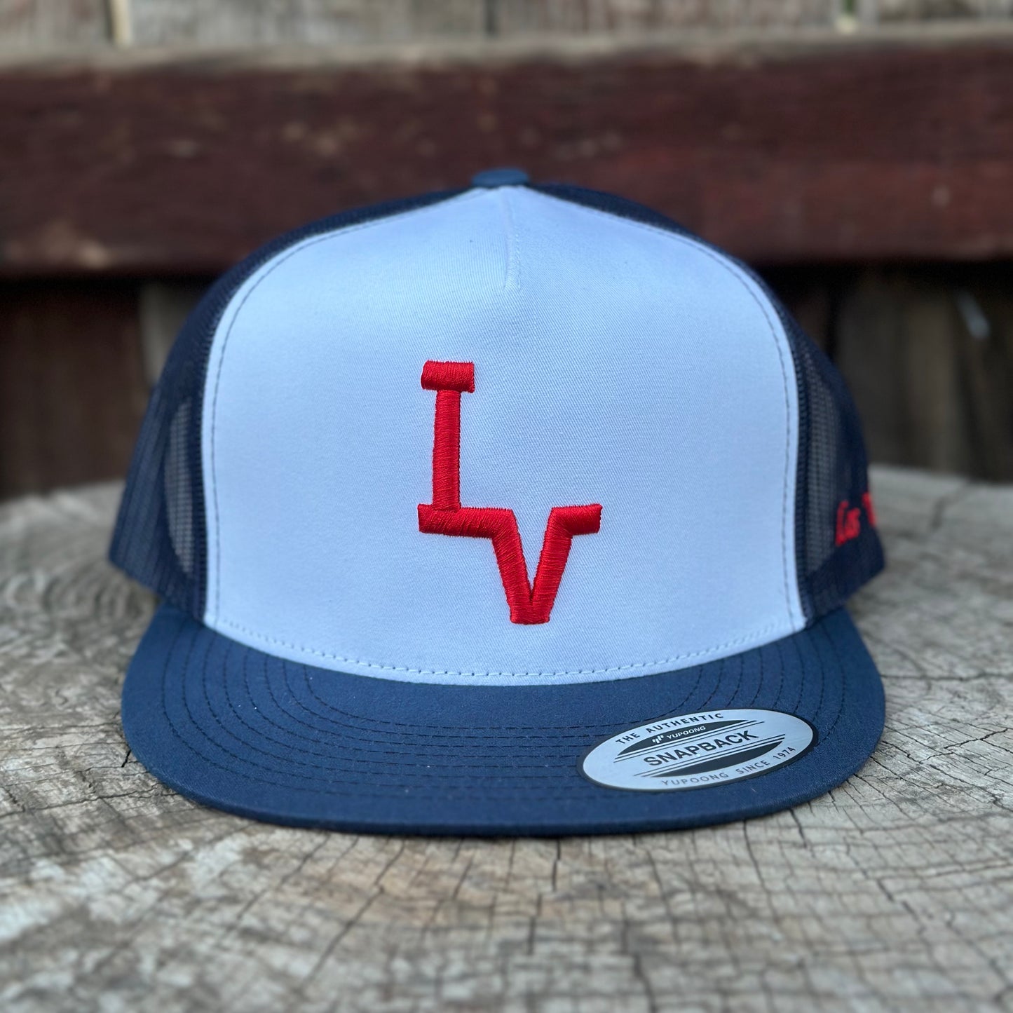 Los Vaqueros LV Logo Snapback Flat Brim Navy/White