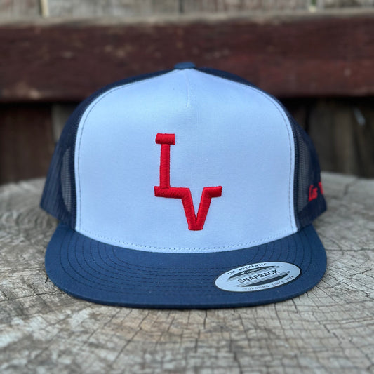 Los Vaqueros LV Logo Snapback Flat Brim Navy/White