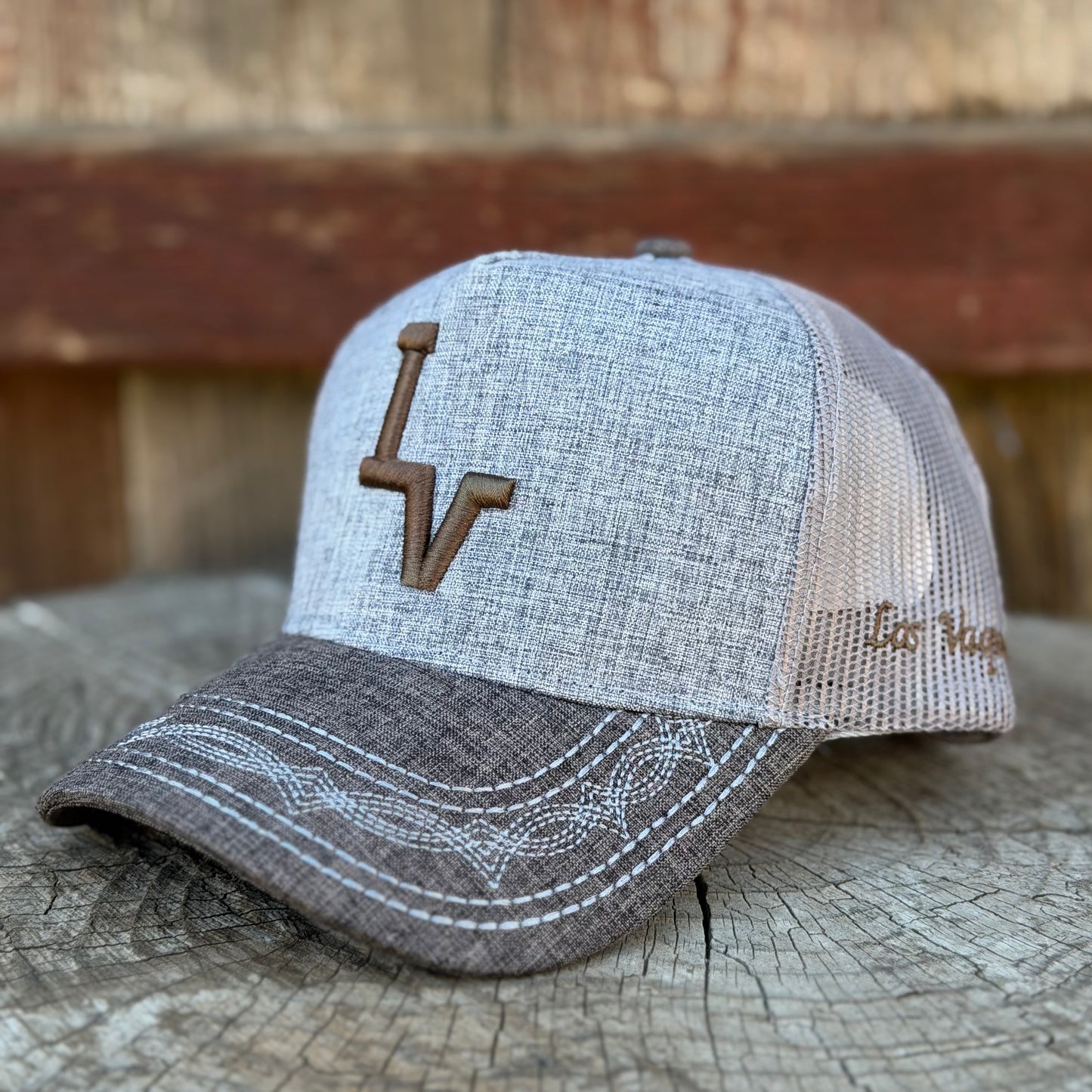 Los Vaqueros LV Logo Roper Curved Brim Snapback Heather Grey/Heather Brown
