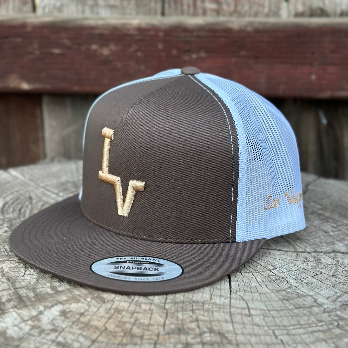 Los Vaqueros LV Logo Snapback Flat Brim Brown/White