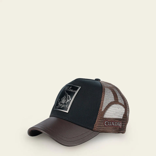 Cuadra Dark Brown Alligator Metal Patch Leather Cap Snapback CC117