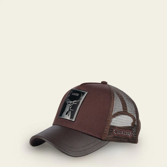 Cuadra Dark Brown Deer Metal Patch Leather Cap Snapback CC115