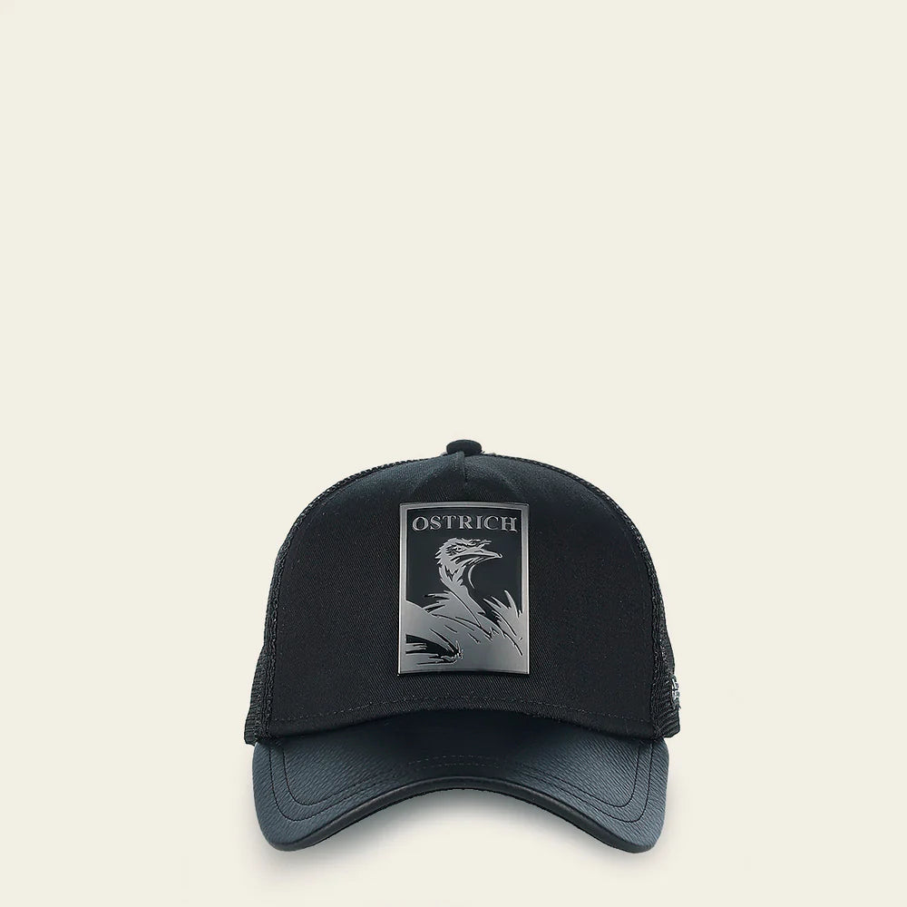 Cuadra Black Ostrich Metal Patch Leather Cap Snapback CC116