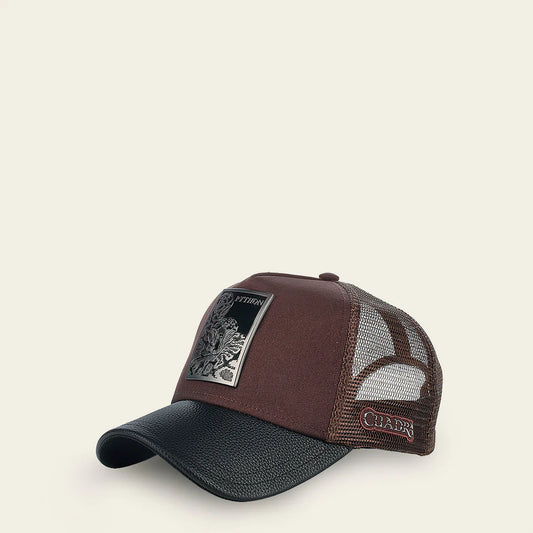 Cuadra Dark Brown Python Metal Patch Leather Cap Snapback CC118