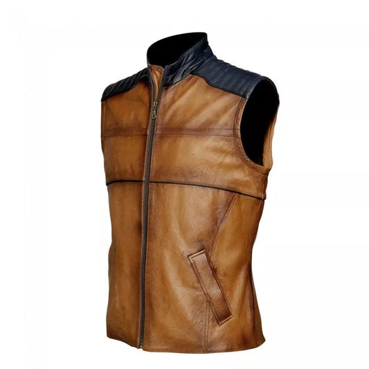 Cuadra Men's Navy and Honey Lamb Leather Casual Vest