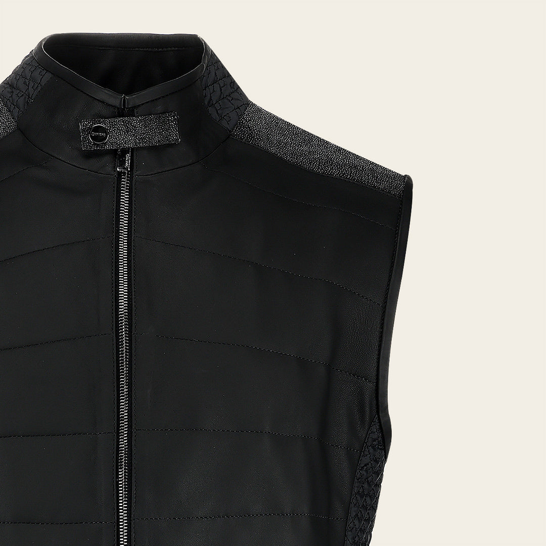 Cuadra Men's Black Stingray Zipper Vest JC355