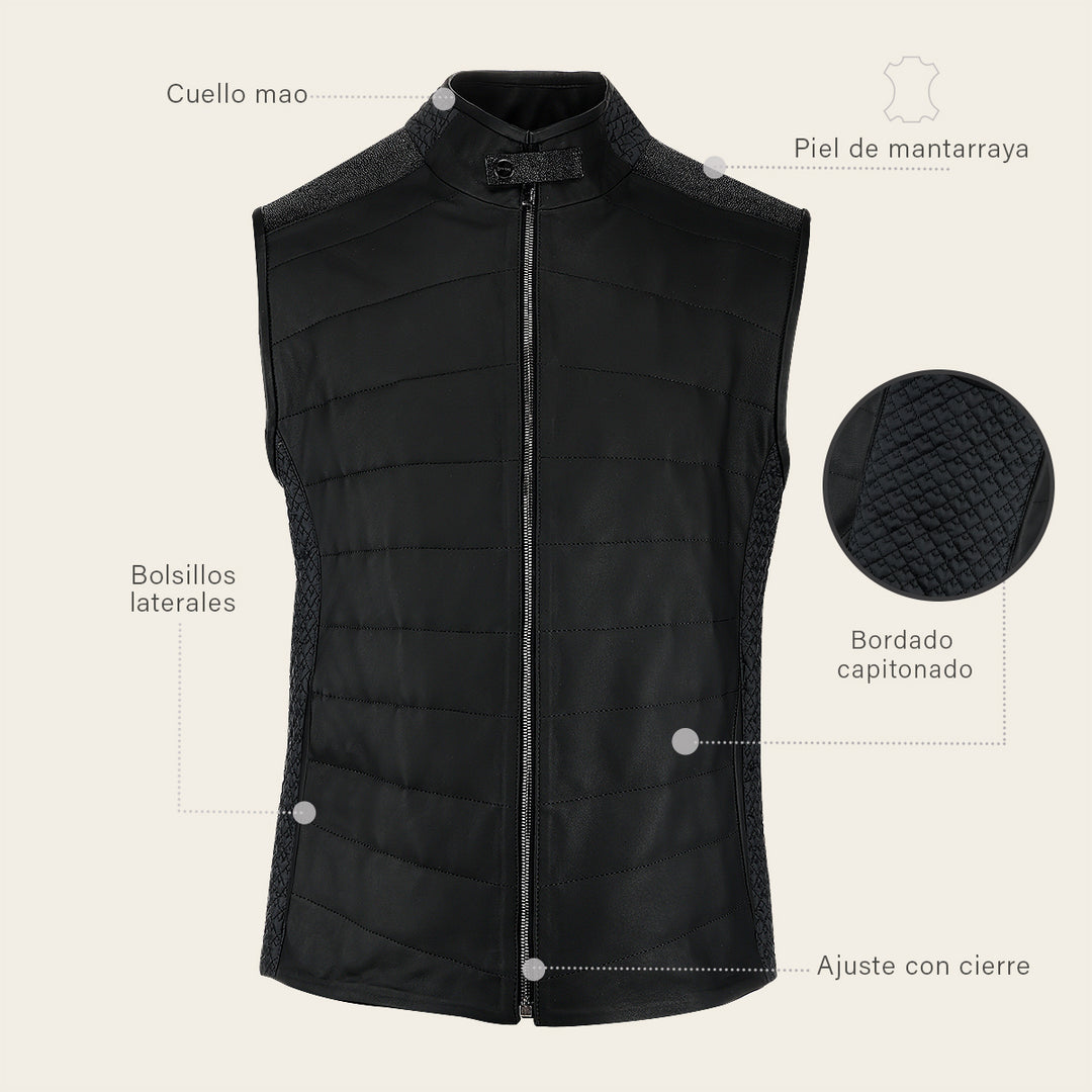 Cuadra Men's Black Stingray Zipper Vest JC355