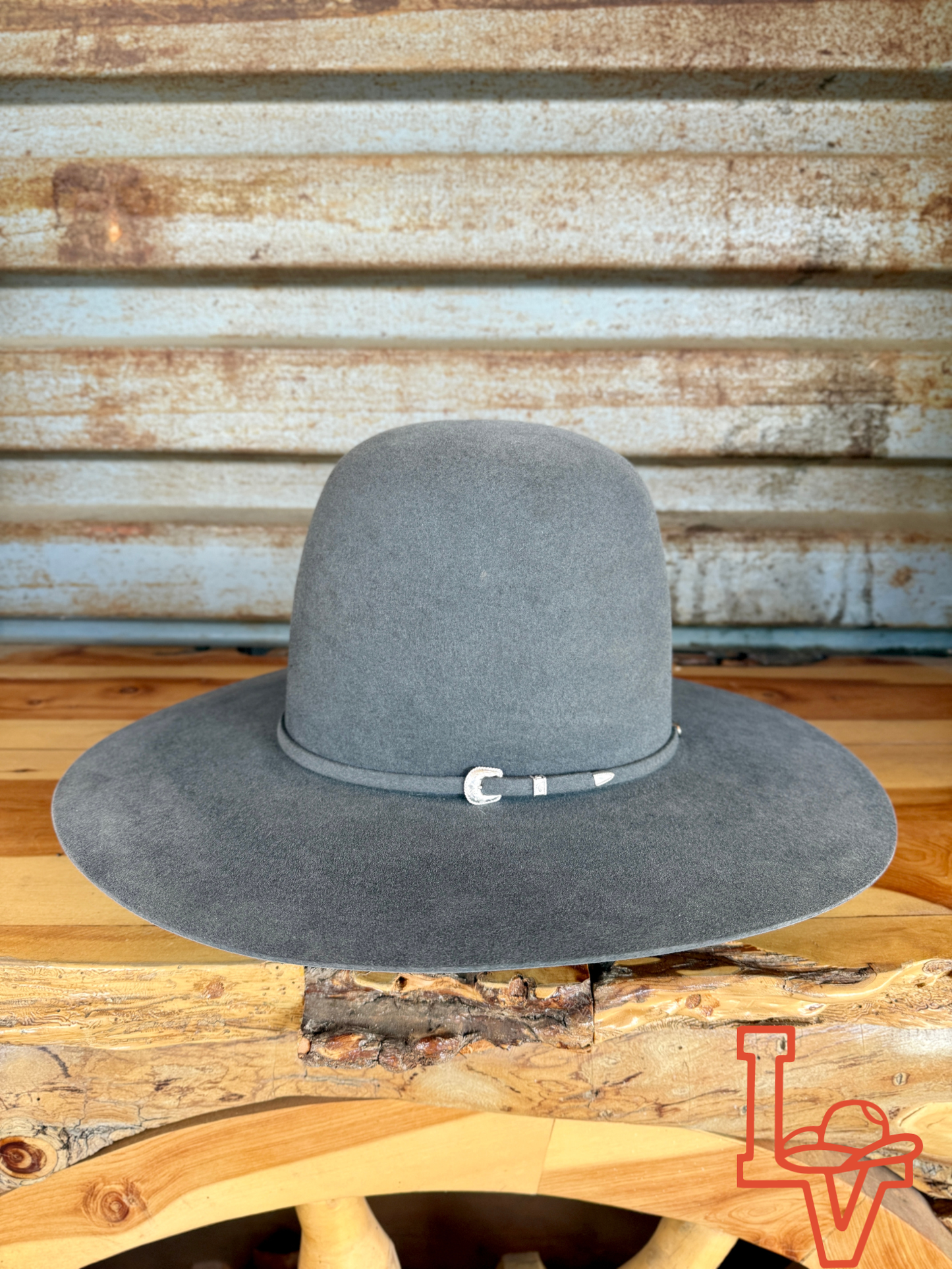 Tacchino 10X Beaver Fur Felt Hat 7" Tall Crown 4.25" Brim Steel Grey