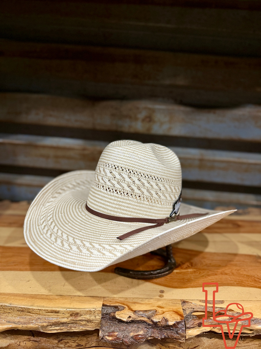 American Hat Company Straw Hat Regular Crown Ties Tan White