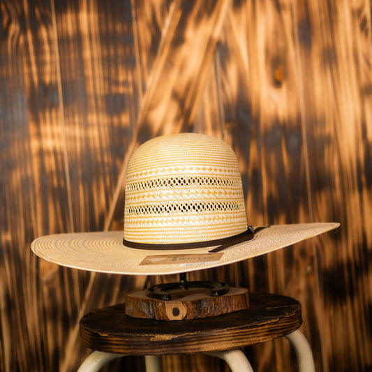 Twister Straw Hat Regular Crown Two Rounds Tan White