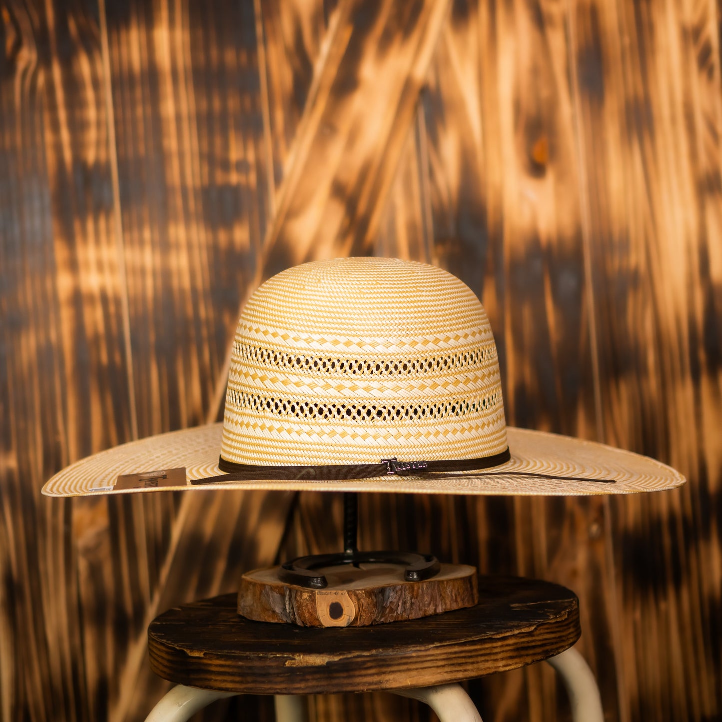 Twister Straw Hat Regular Crown Two Rounds Tan White
