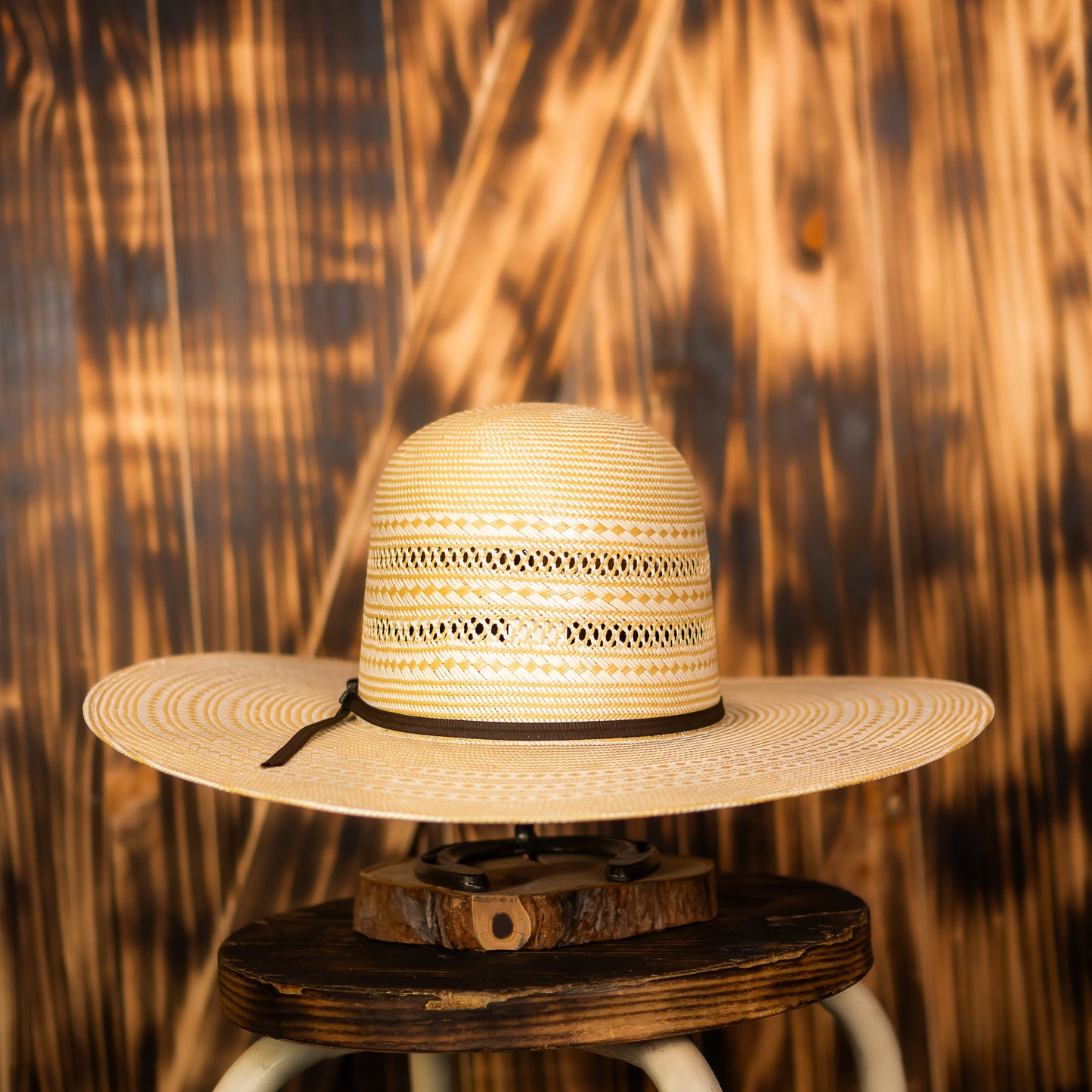 Twister Straw Hat Regular Crown Two Rounds Tan White