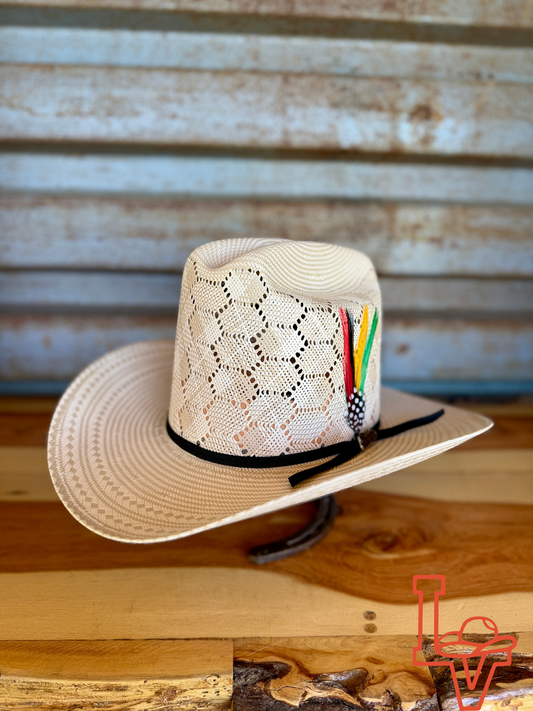 Laredo Straw Hat Tall Crown 200x Estilo Sinaloa Honey Comb Tan/White