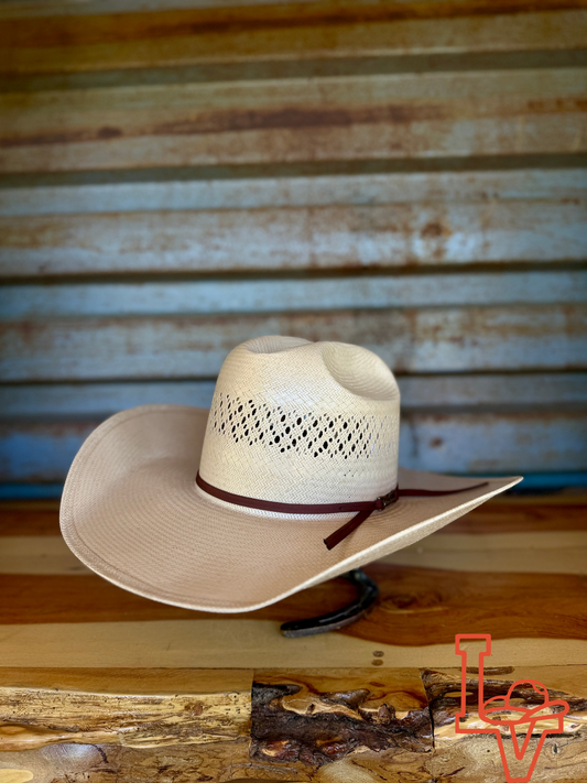 American Hat Company Straw Hat Regular Crown Vintage Short Horn Brown