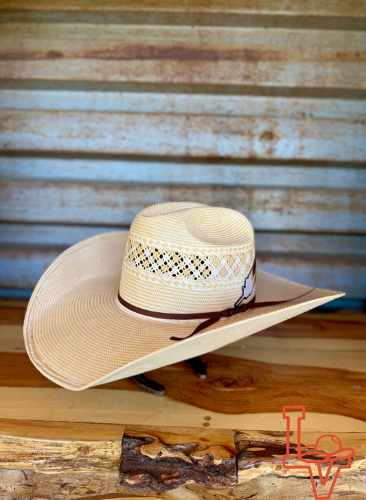 American Hat Company Straw Hat Regular Crown Charol Yellow White