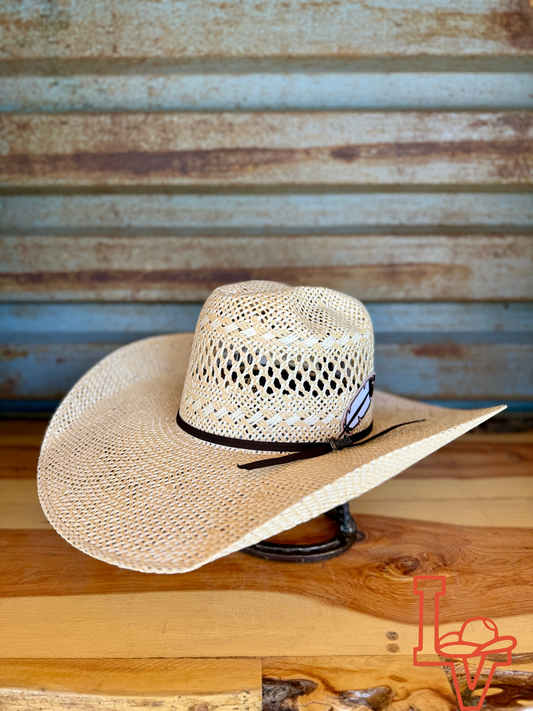 Twister Straw Hat Regular Crown Jute Tan White