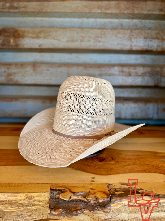 Los Vaqueros Straw Hat Tall Crown Ties Tan White