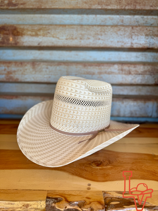 Los Vaqueros Straw Hat Tall Crown Disco Tan White