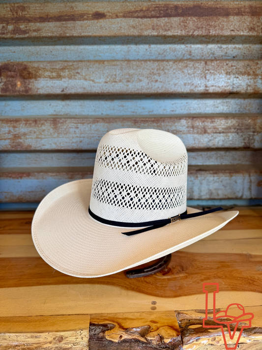 Los Vaqueros Straw Hat Tall Crown Two Rounds White