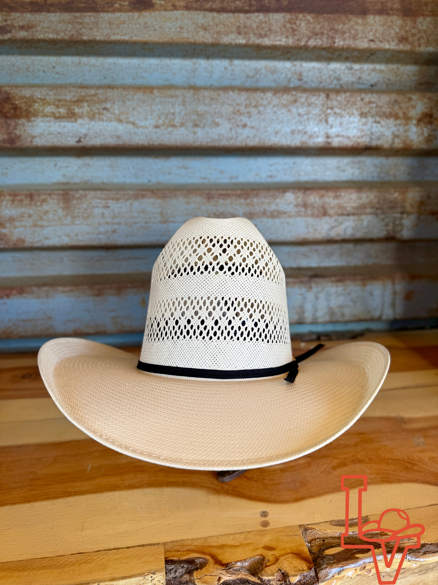 Los Vaqueros Straw Hat Tall Crown Two Rounds White