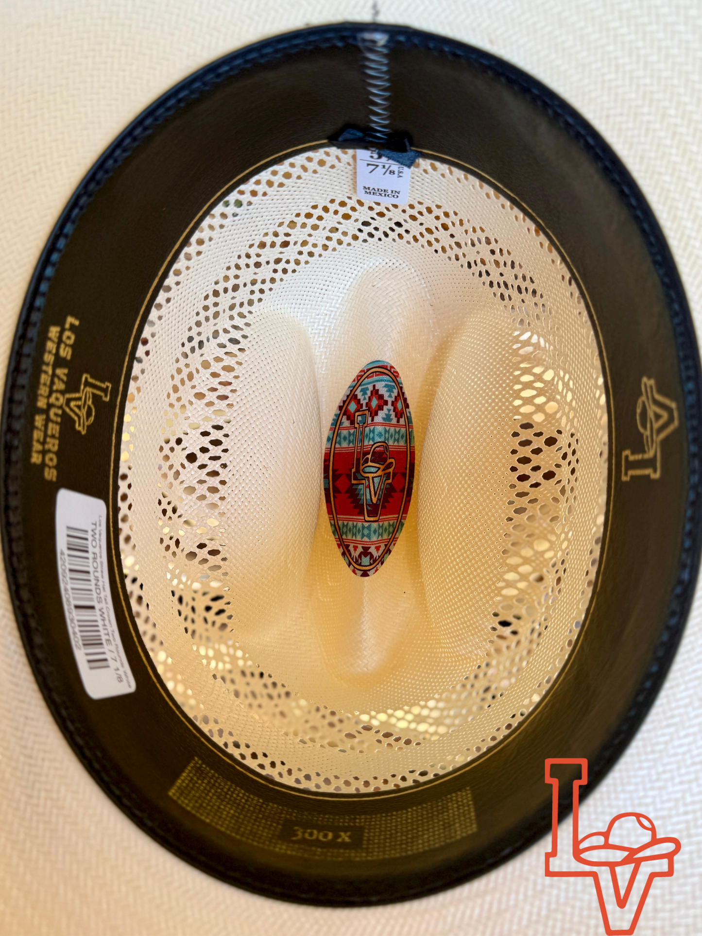 Los Vaqueros Straw Hat Tall Crown Two Rounds White
