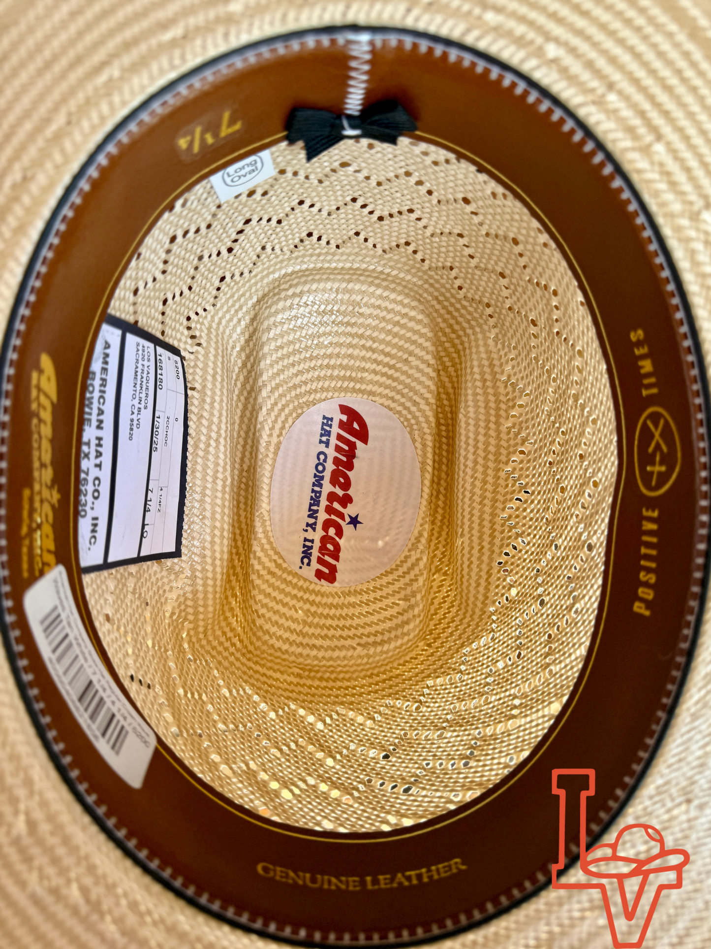 American Hat Company Straw Hat Regular Crown Waves Tan White