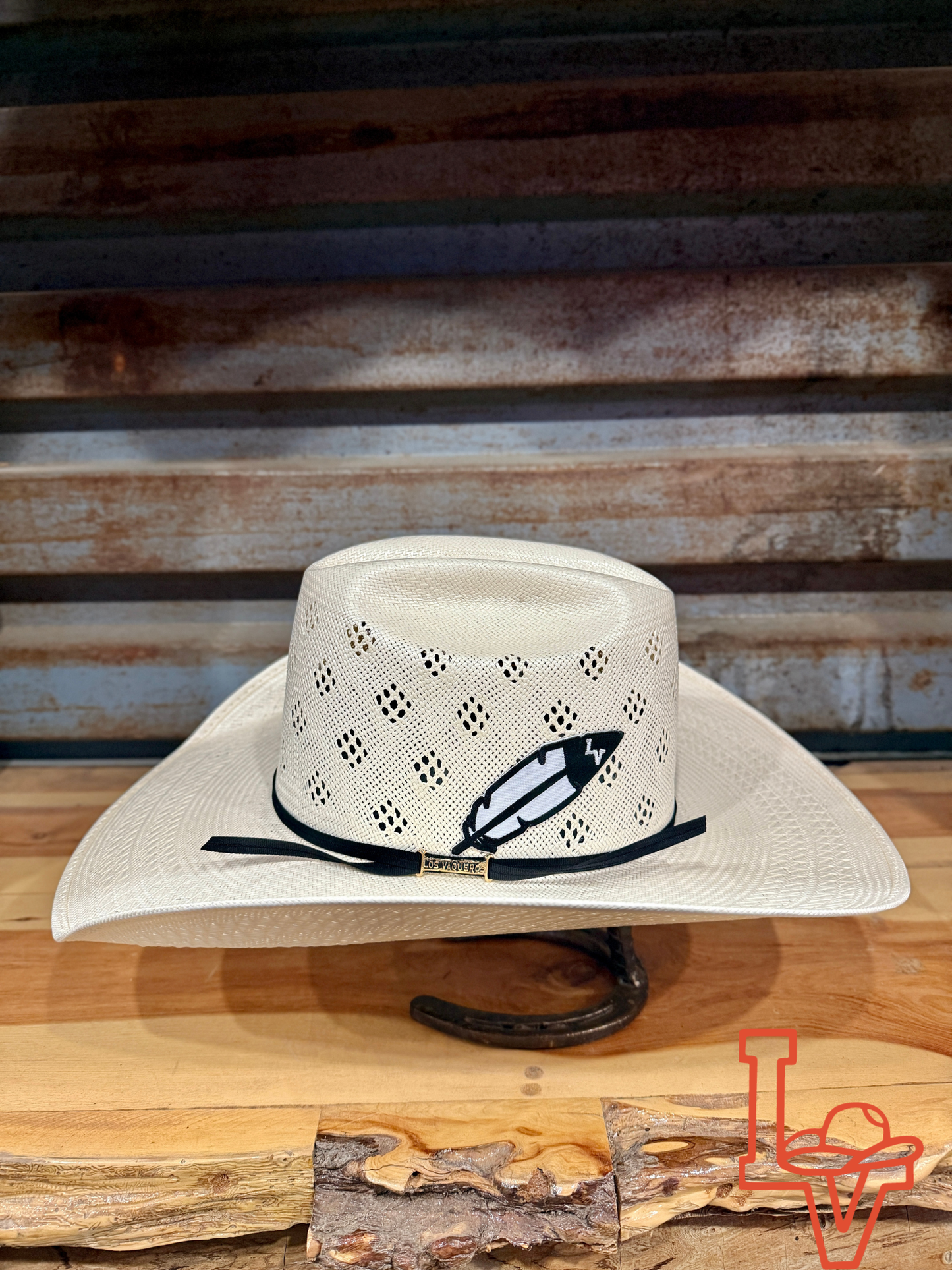Los Vaqueros Straw Hat Regular Crown Diamond Conley White