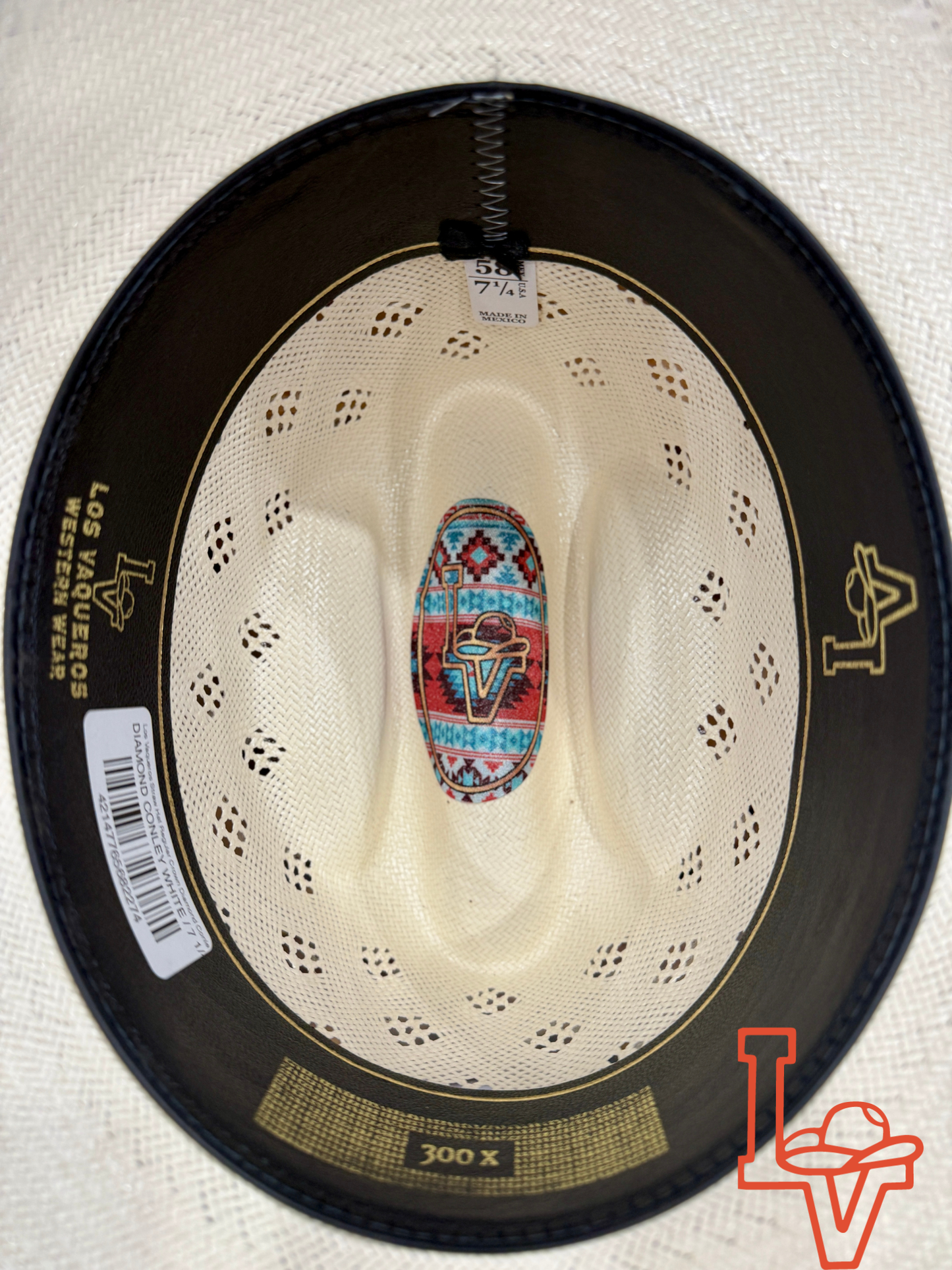 Los Vaqueros Straw Hat Regular Crown Diamond Conley White