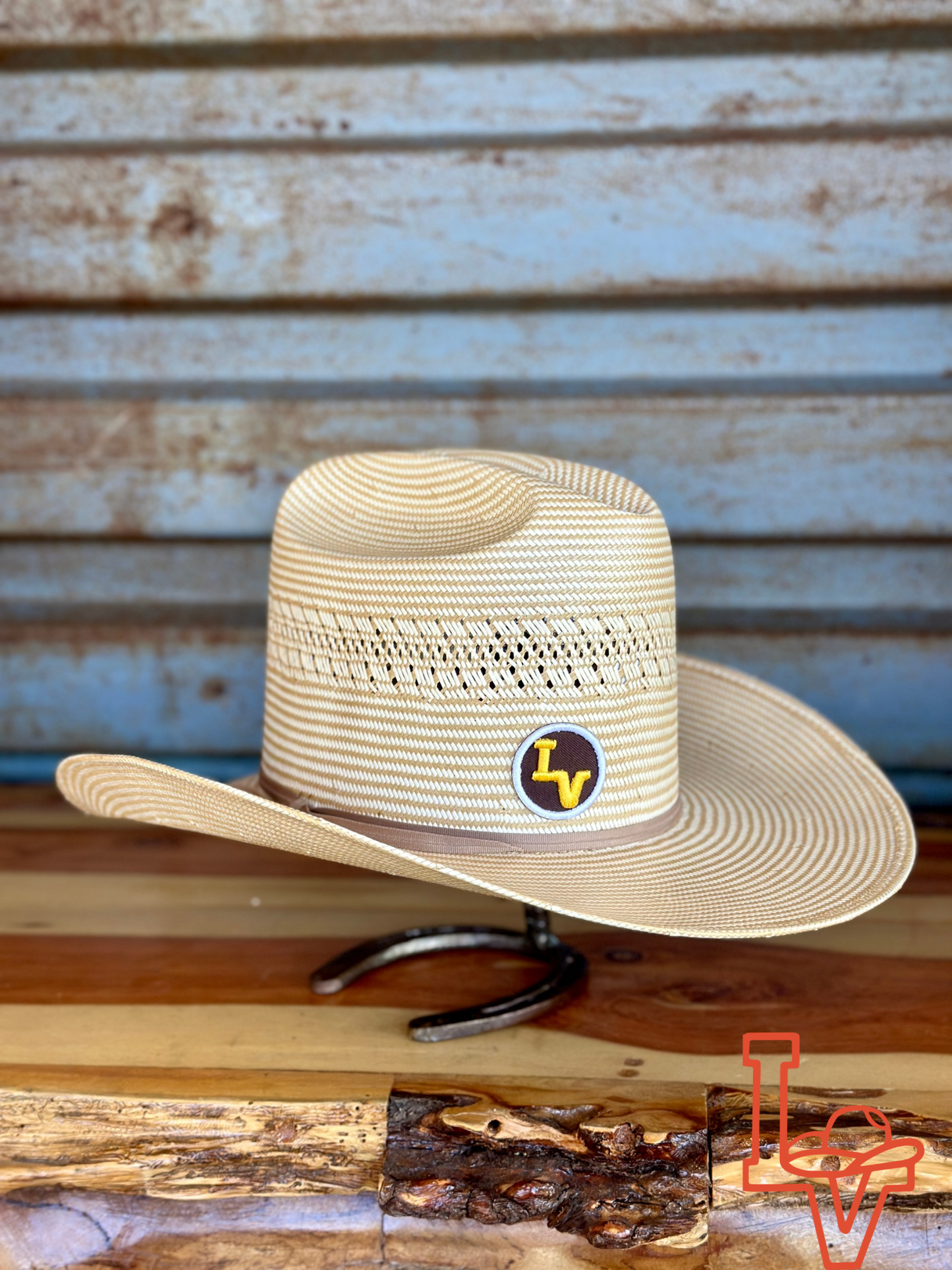 Valtierra Straw Hat Tall Crown Acampo Tan White