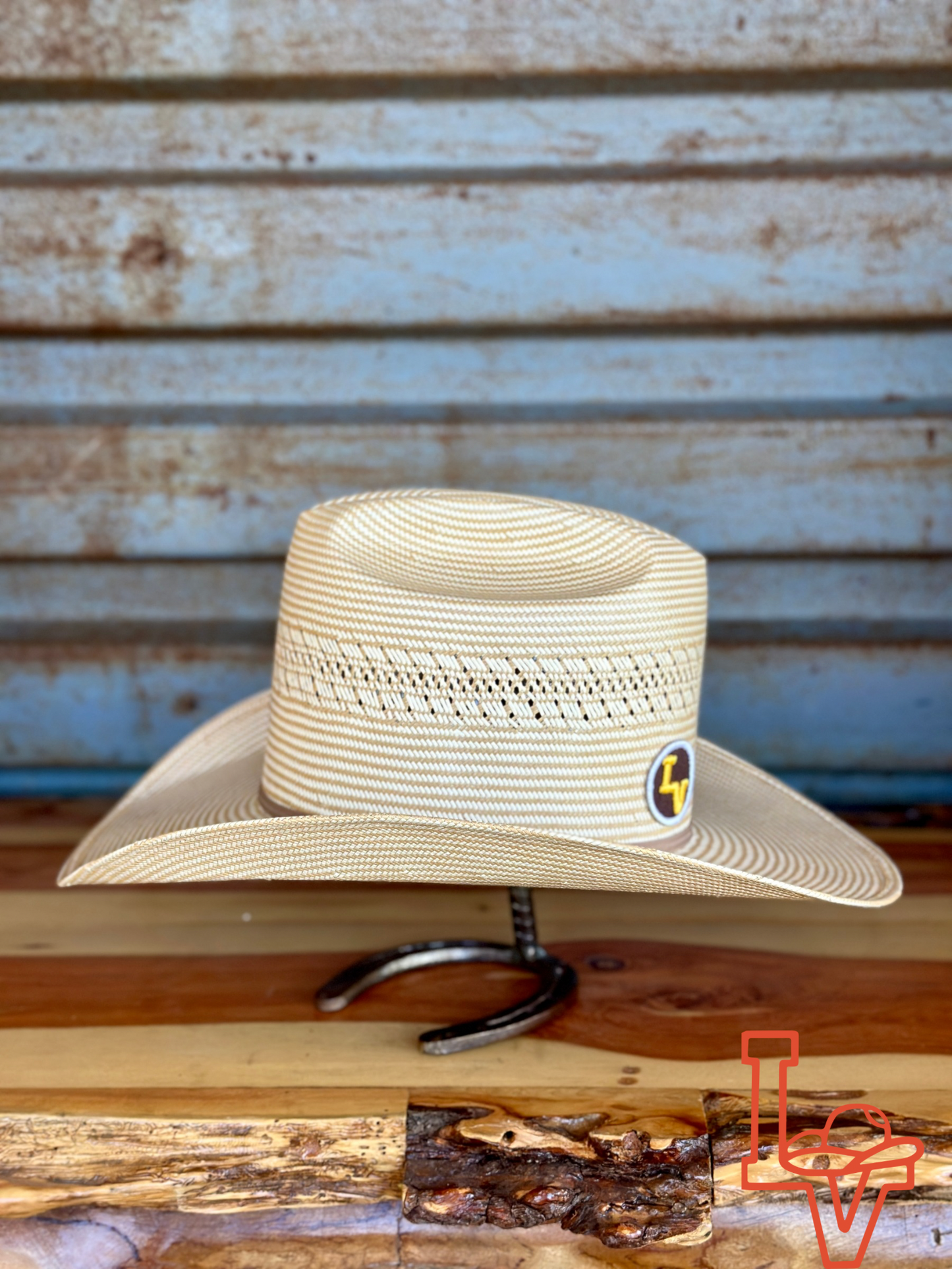 Valtierra Straw Hat Tall Crown Acampo Tan White