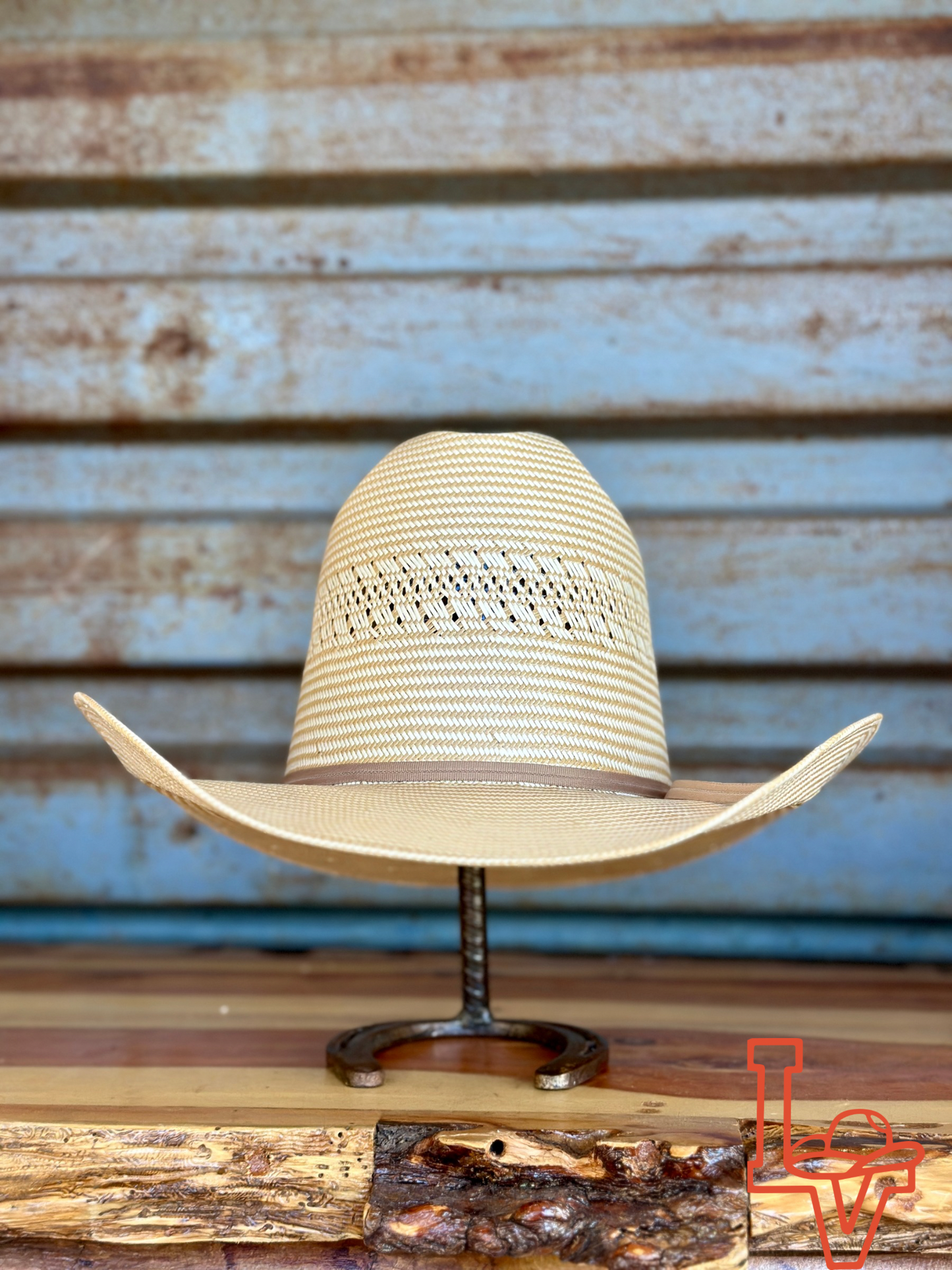 Valtierra Straw Hat Tall Crown Acampo Tan White