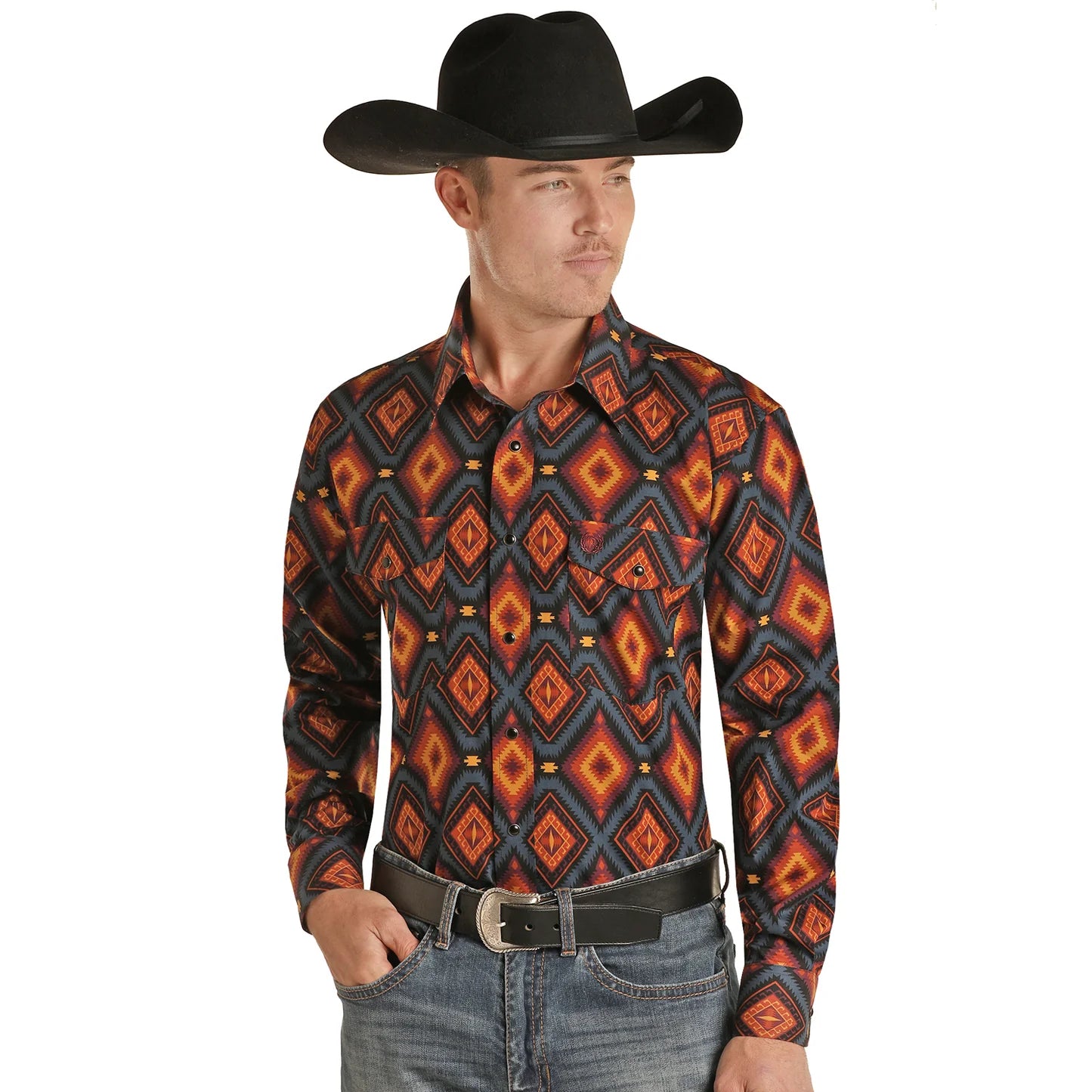 Rock & Roll Panhandle Select Men's Long Sleeve Aztec Poplin Print Snap Shirt