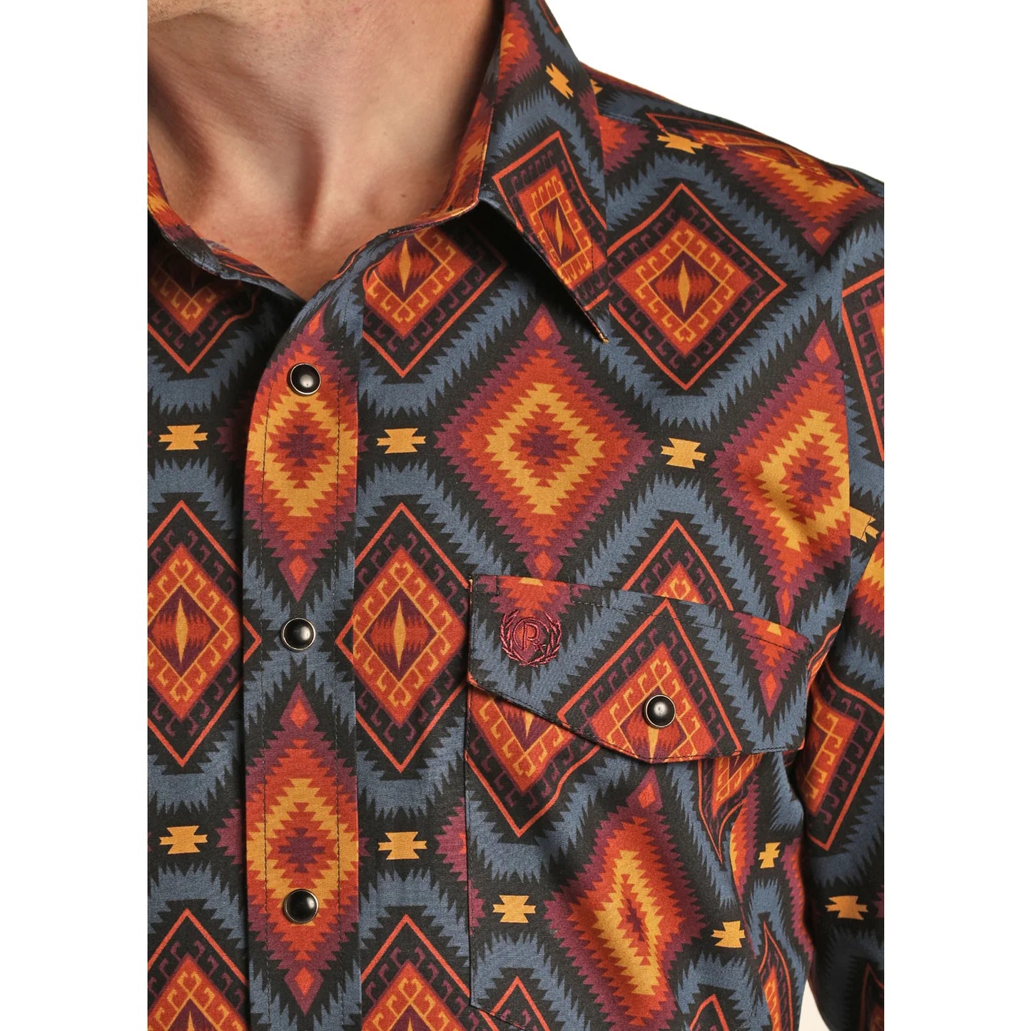 Rock & Roll Panhandle Select Men's Long Sleeve Aztec Poplin Print Snap Shirt