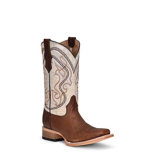 Circle G Kid's Toddler J7100 Brown Aqua Embroidery Square Toe Western Boots