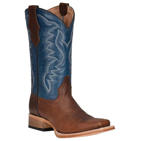 Circle G Kid's Toddler J7103 Brown Blue Embroidery Square Toe Western Boots