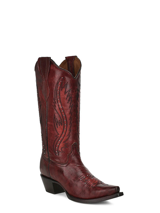 Circle G Ladies L2067 Wine Embroidery & Studs Snip Toe Western Boots
