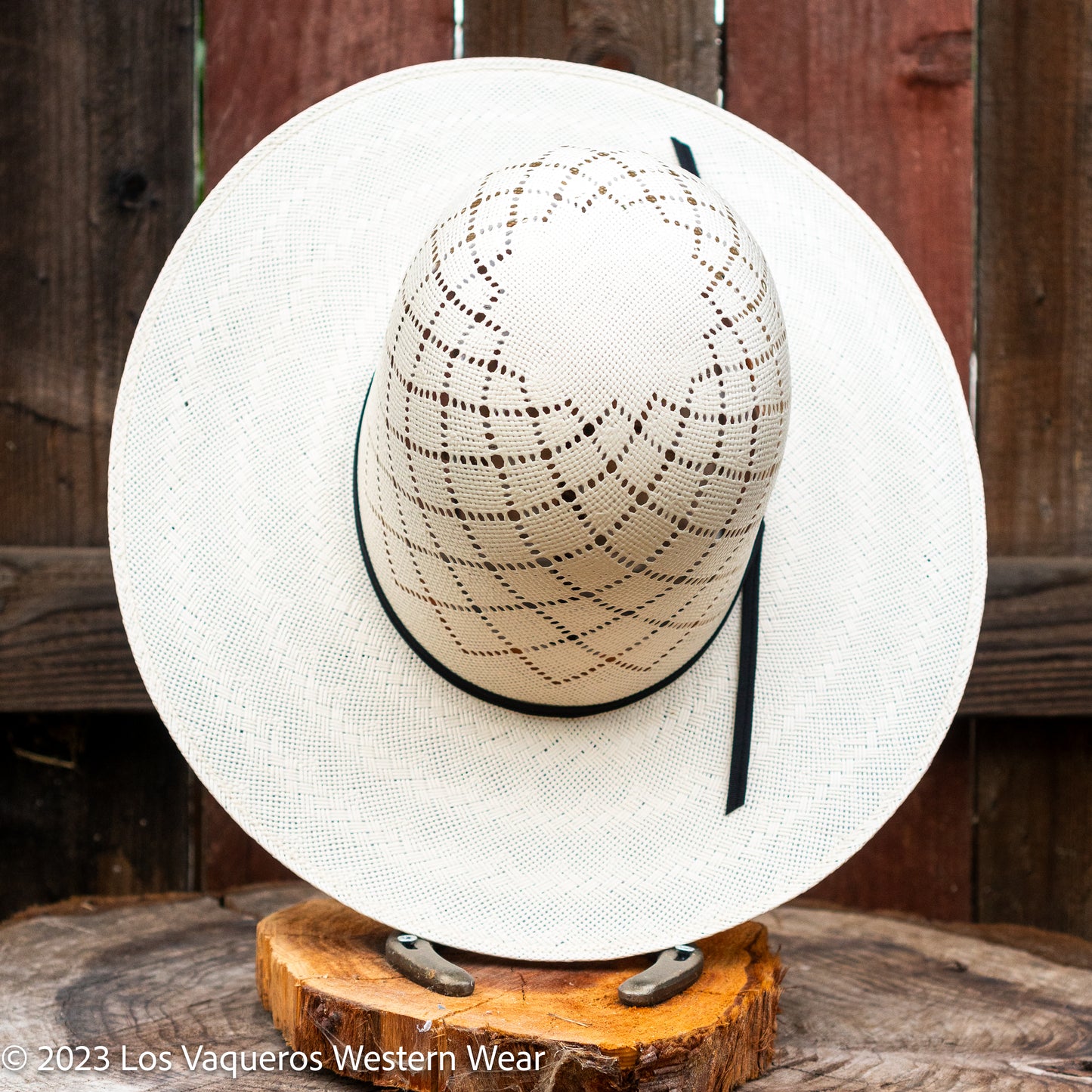 Laredo Straw Hat Tall Crown Patchwork White