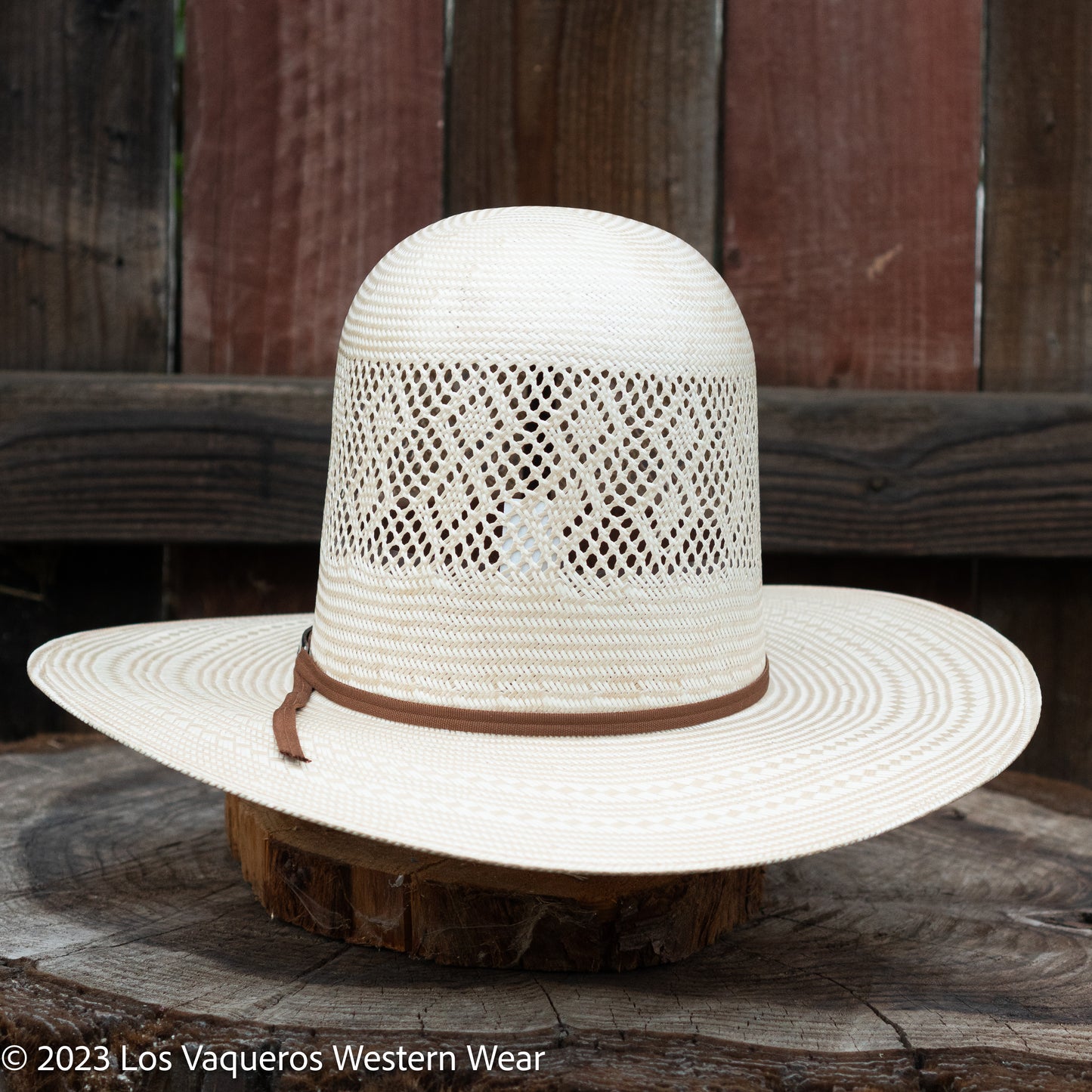 Laredo Straw Hat Tall Crown Diamond Stripe Tan White
