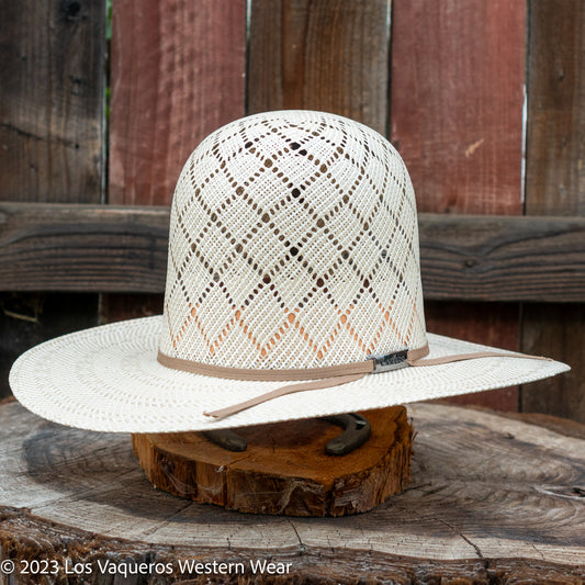Laredo Straw Hat Tall Crown Patchwork Tan/White