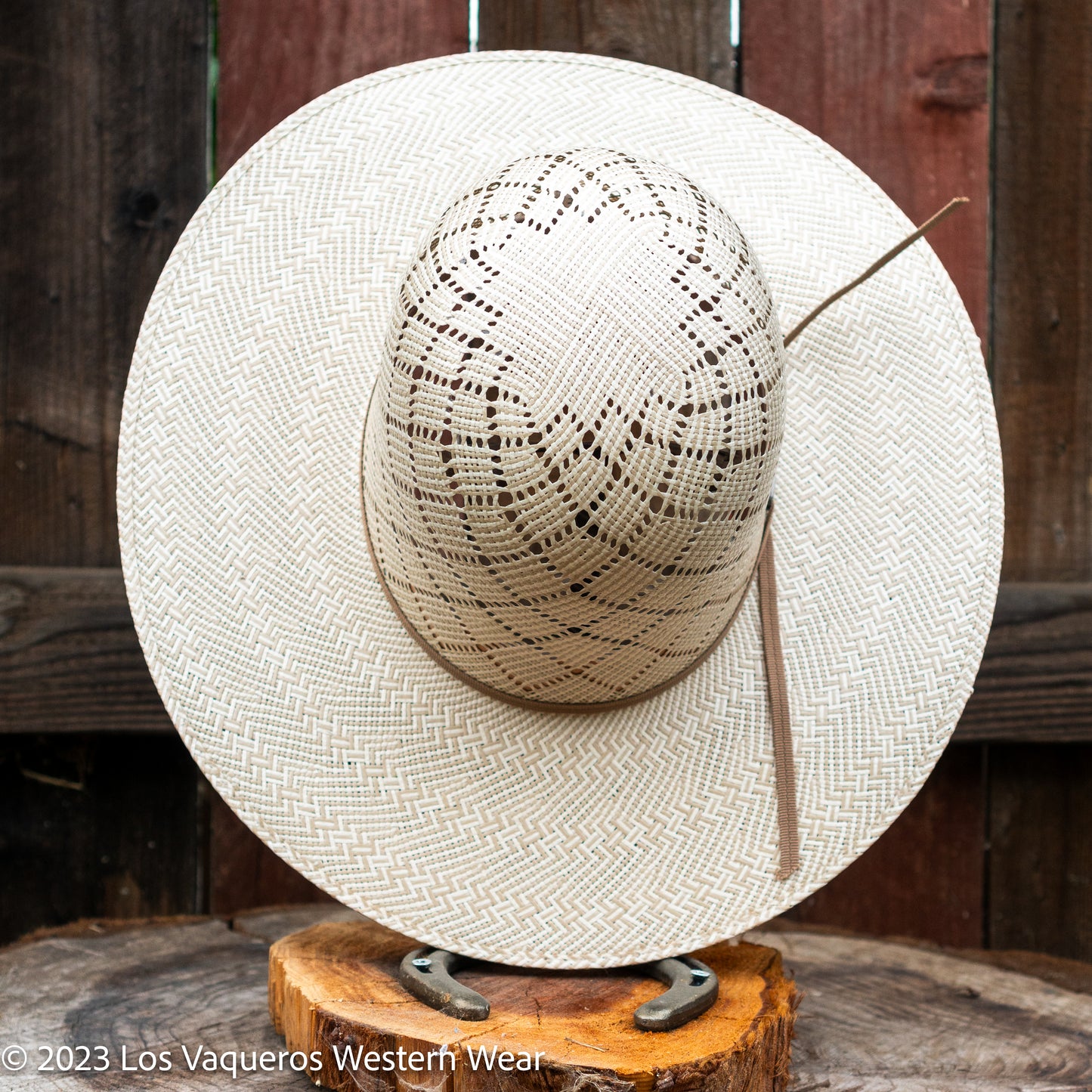 Laredo Straw Hat Tall Crown Patchwork Tan/White