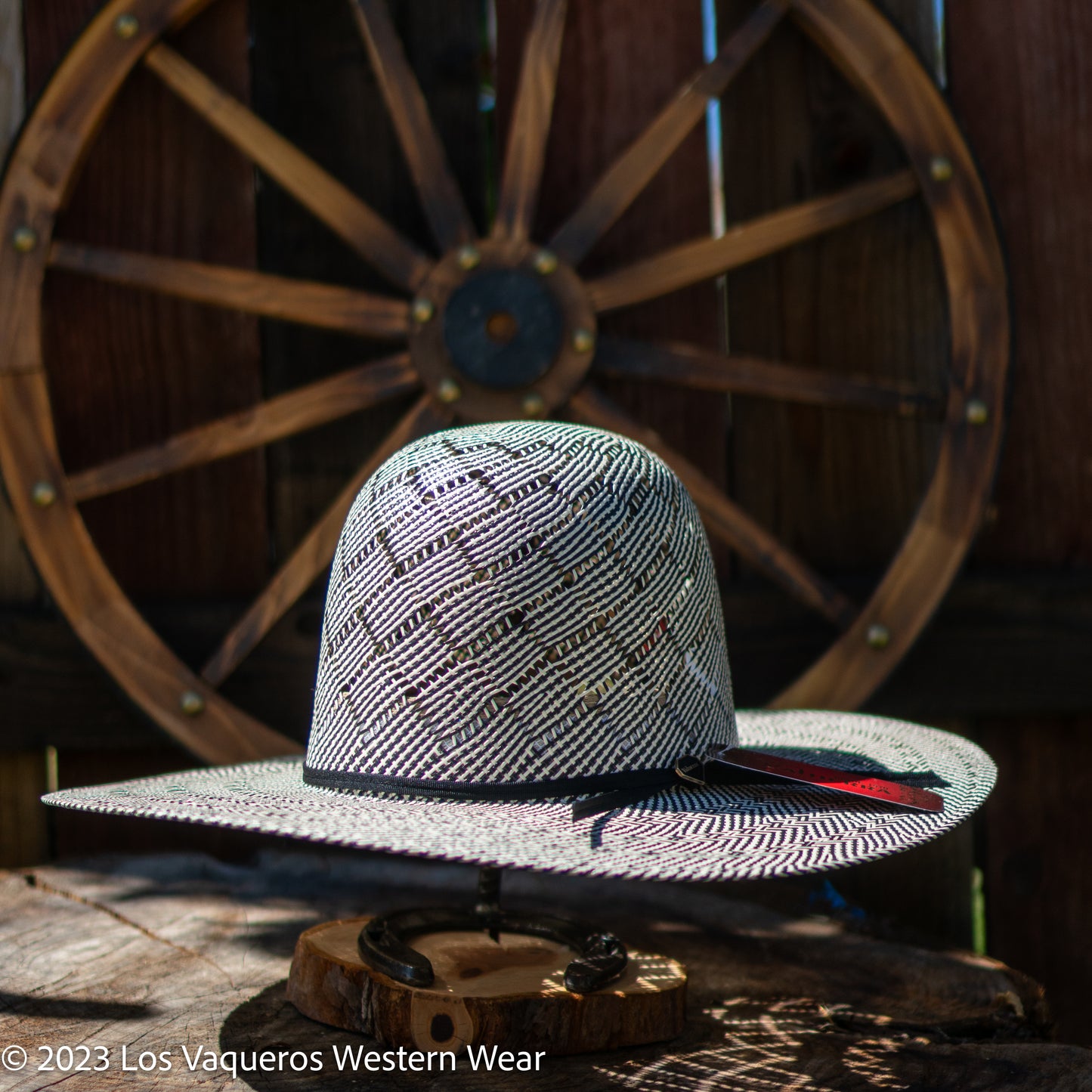Valtierra Straw Hat Regular Crown Patchwork Black