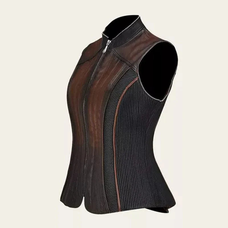 Cuadra Ladies Brown Zipper and Woven Ovine Vest