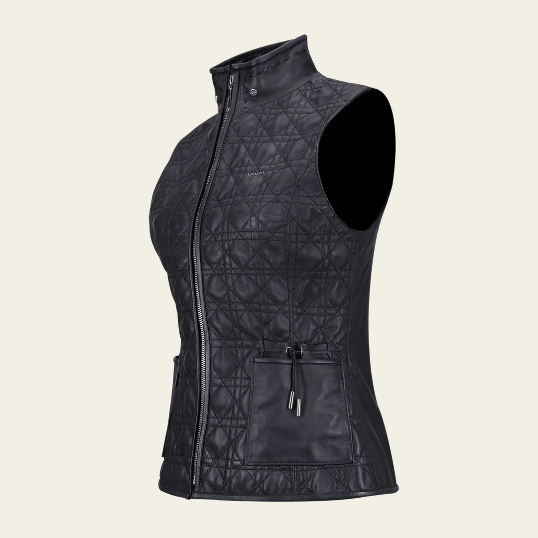 Cuadra Ladies Black Lamb Zipper and Woven Ovine Vest