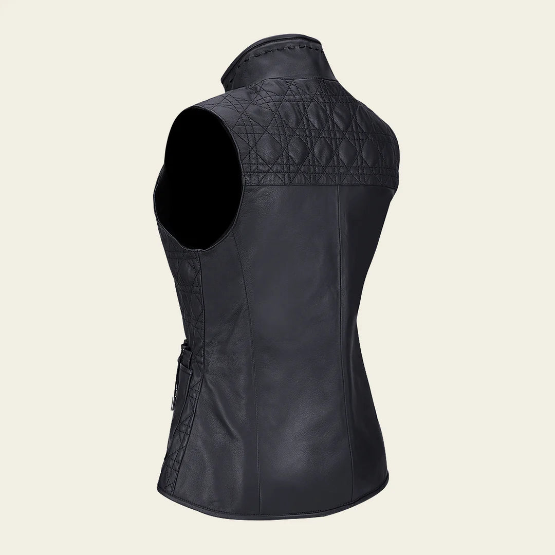 Cuadra Ladies Black Lamb Zipper and Woven Ovine Vest