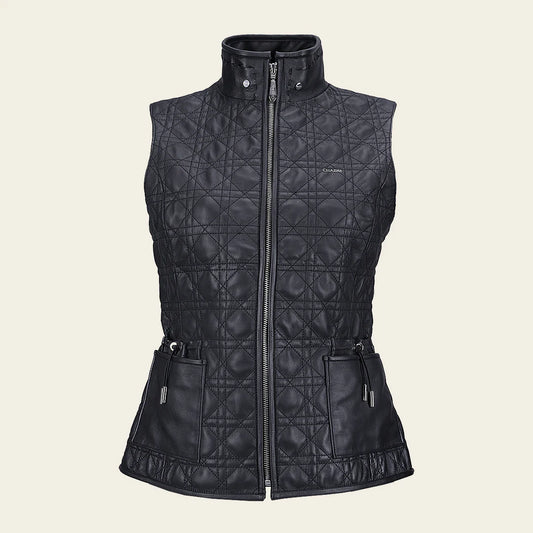 Cuadra Ladies Black Lamb Zipper and Woven Ovine Vest