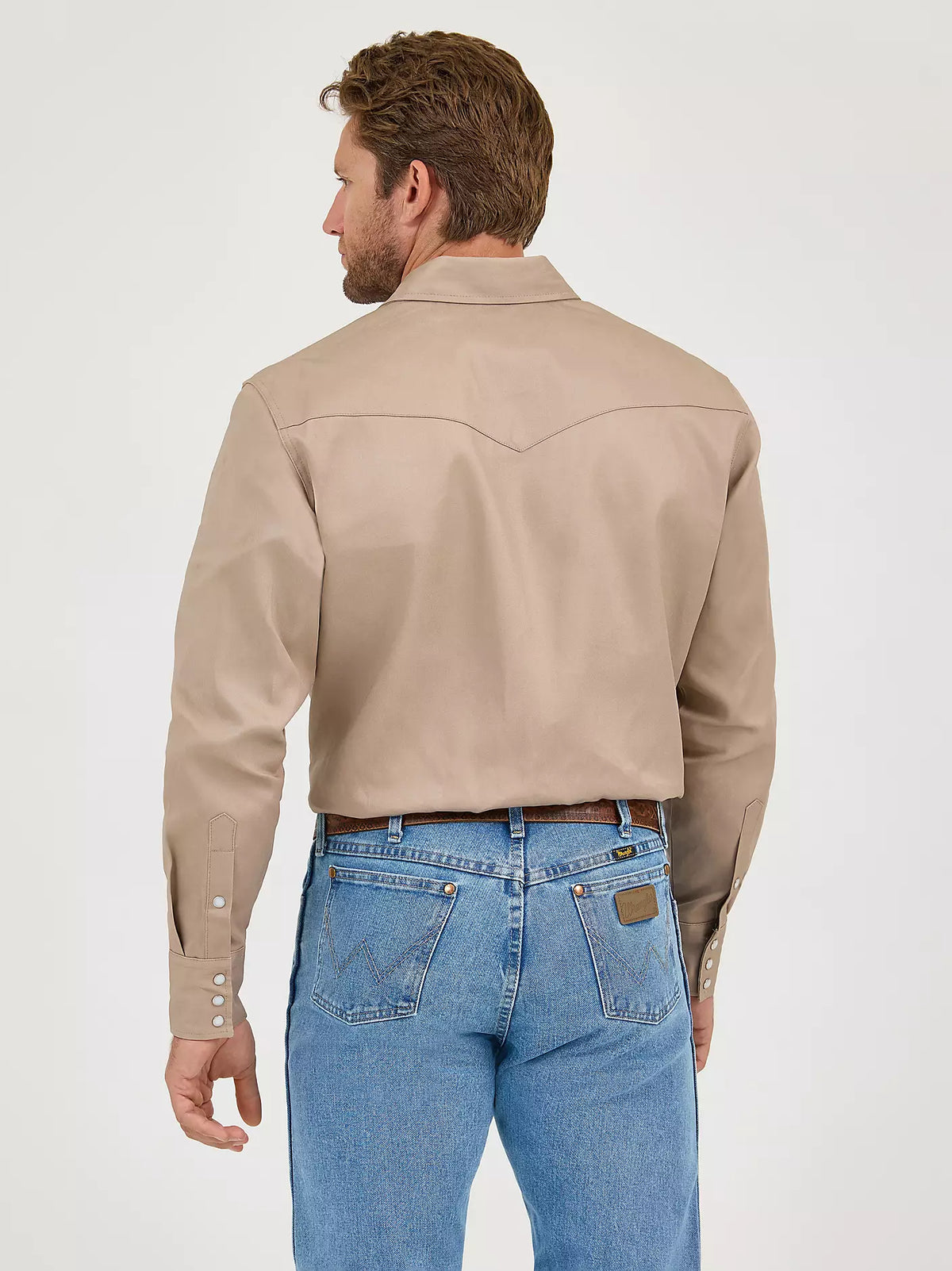 Wrangler Mens Cowboy Cut® Firm Finish Twill Western Snap Work Shirt Khaki
